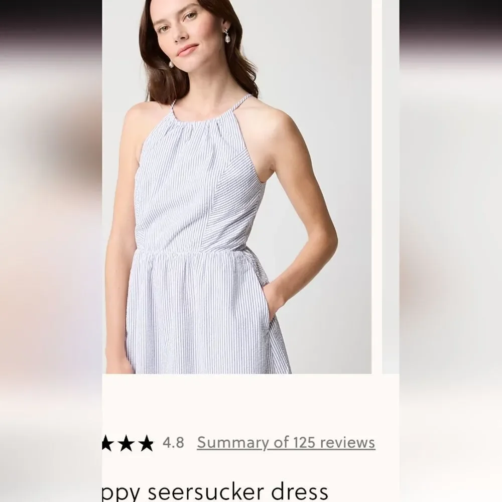 NWT J. Crew Striped Seersucker Dress Cotton Lined Keyhole Back Size 2
